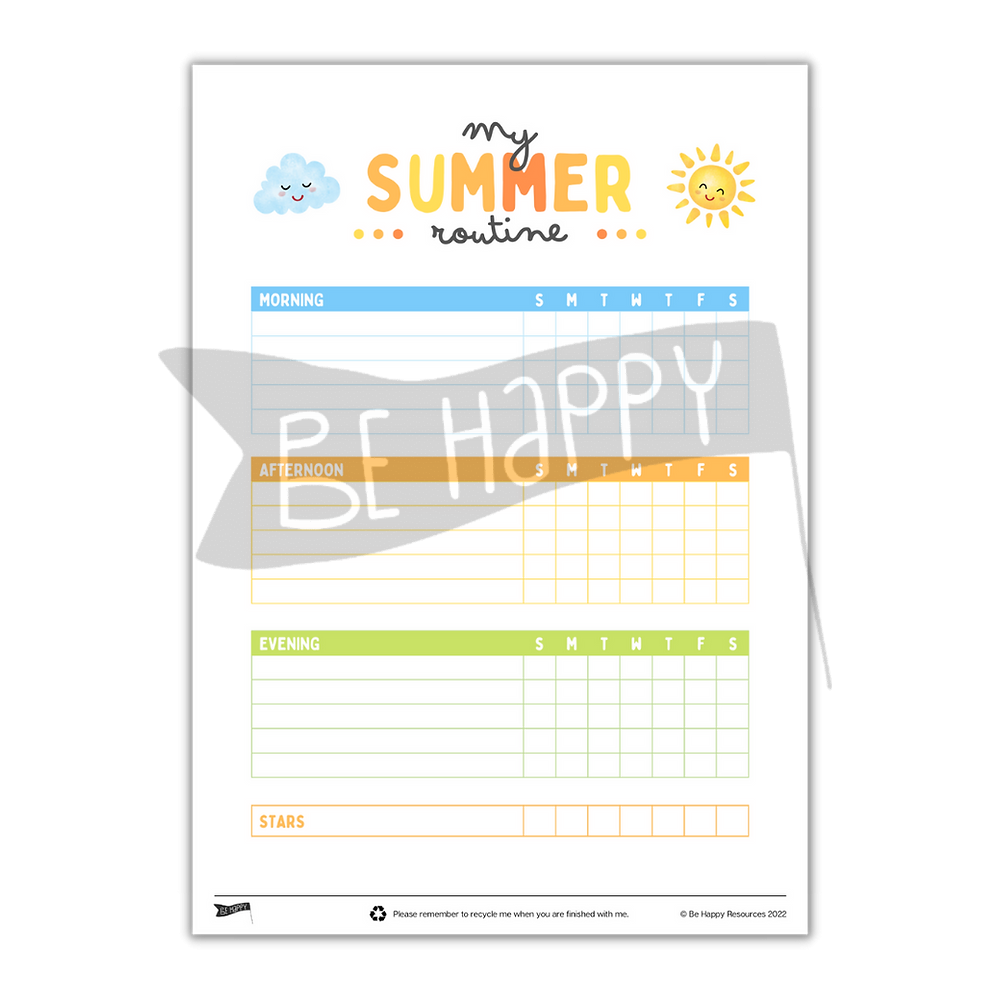 My Summer Routine - Be Happy Resources