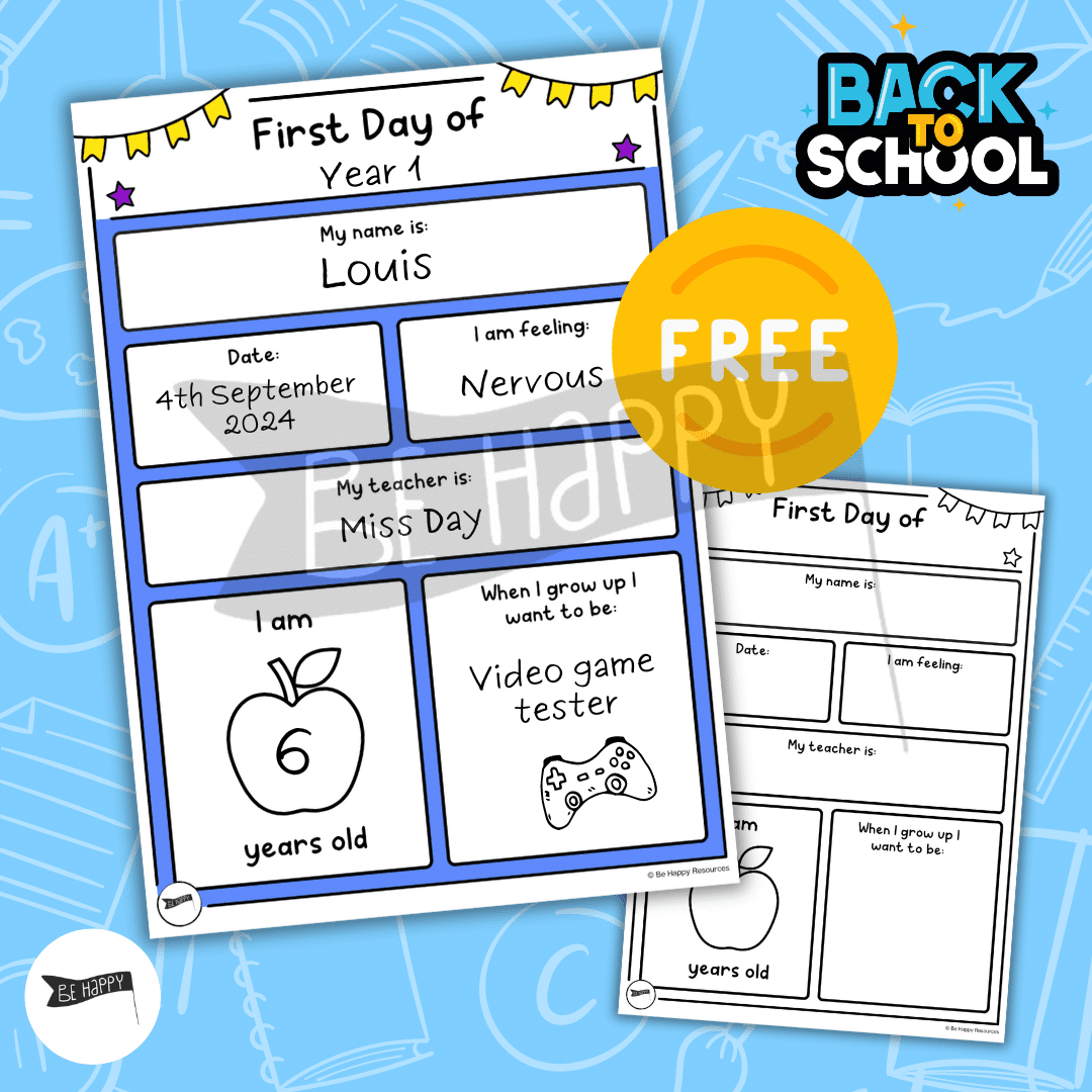 first-day-of-school-board-free-printable-back-to-school-resource-be-happy-resources for First Day Jitters Free Printable Activities First Day of School Board - FREE Printable Back To School Resource - Be Happy Resources for First Day Jitters Free Printable Activities