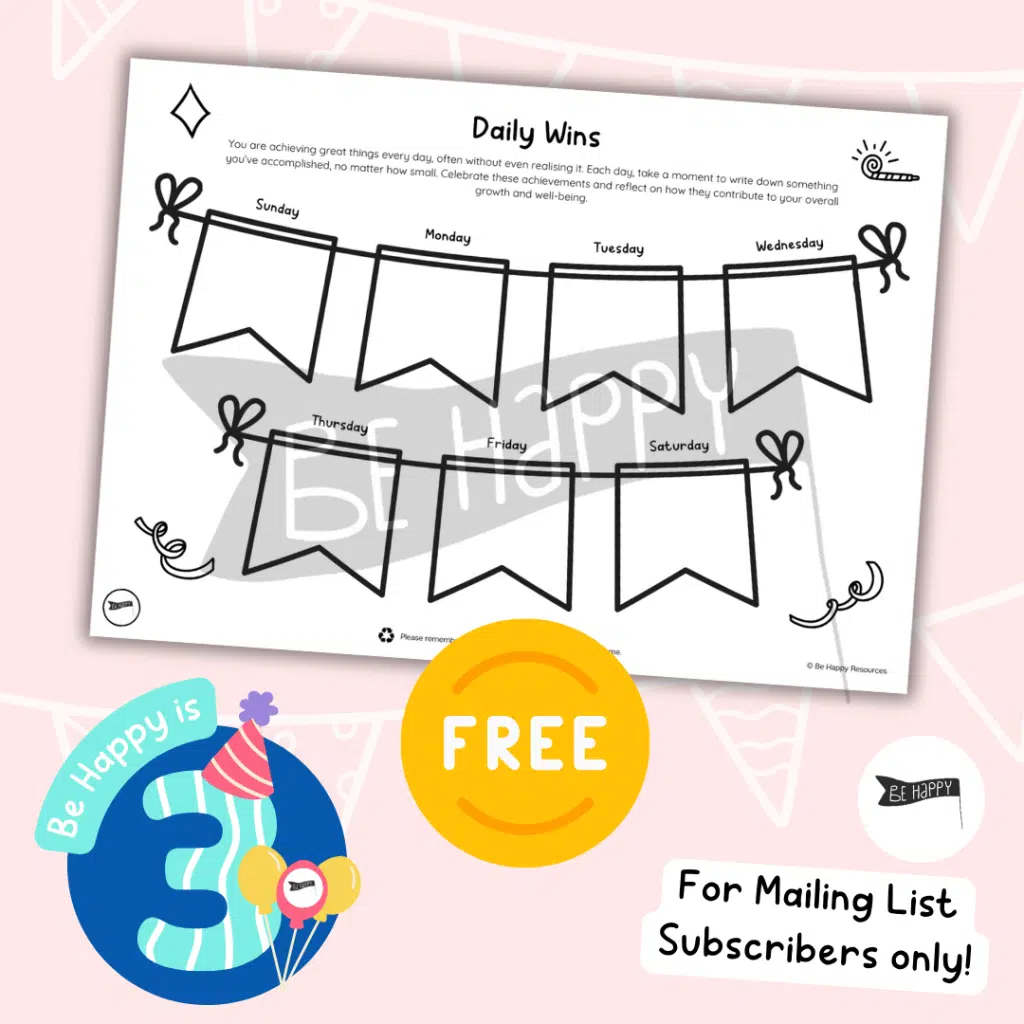 Daily Wins - Self Esteem Worksheet - FREE for Mailing List Subscribers!