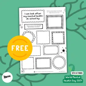 I Can Look After My Mental Health Brainstorming Worksheet for WMHD - FREE