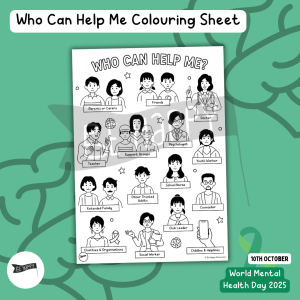 Who Can Help Me? Colouring and Discussion Sheet - WMHD2025