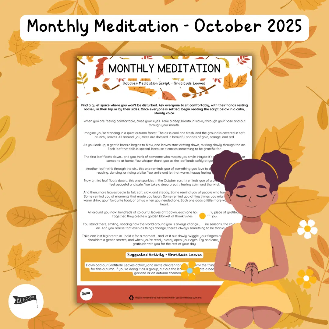 October Autumn Themed Gratitude Meditation Script for Kids and Teens by Be Happy Resources