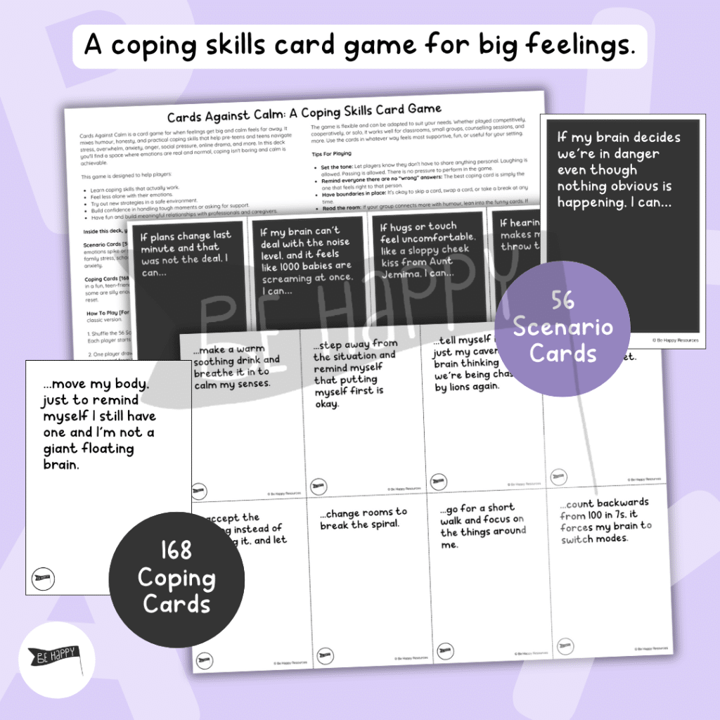 Cards Against Calm - A Coping Skills Card Game for Teens - 29 Printable Pages!