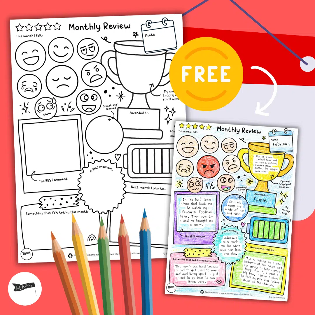 Monthly Review - Reflection Activity for Kids - Anxiety, OCD, Anger and More - FREE Calming Resources for Kids by Be Happy Resources