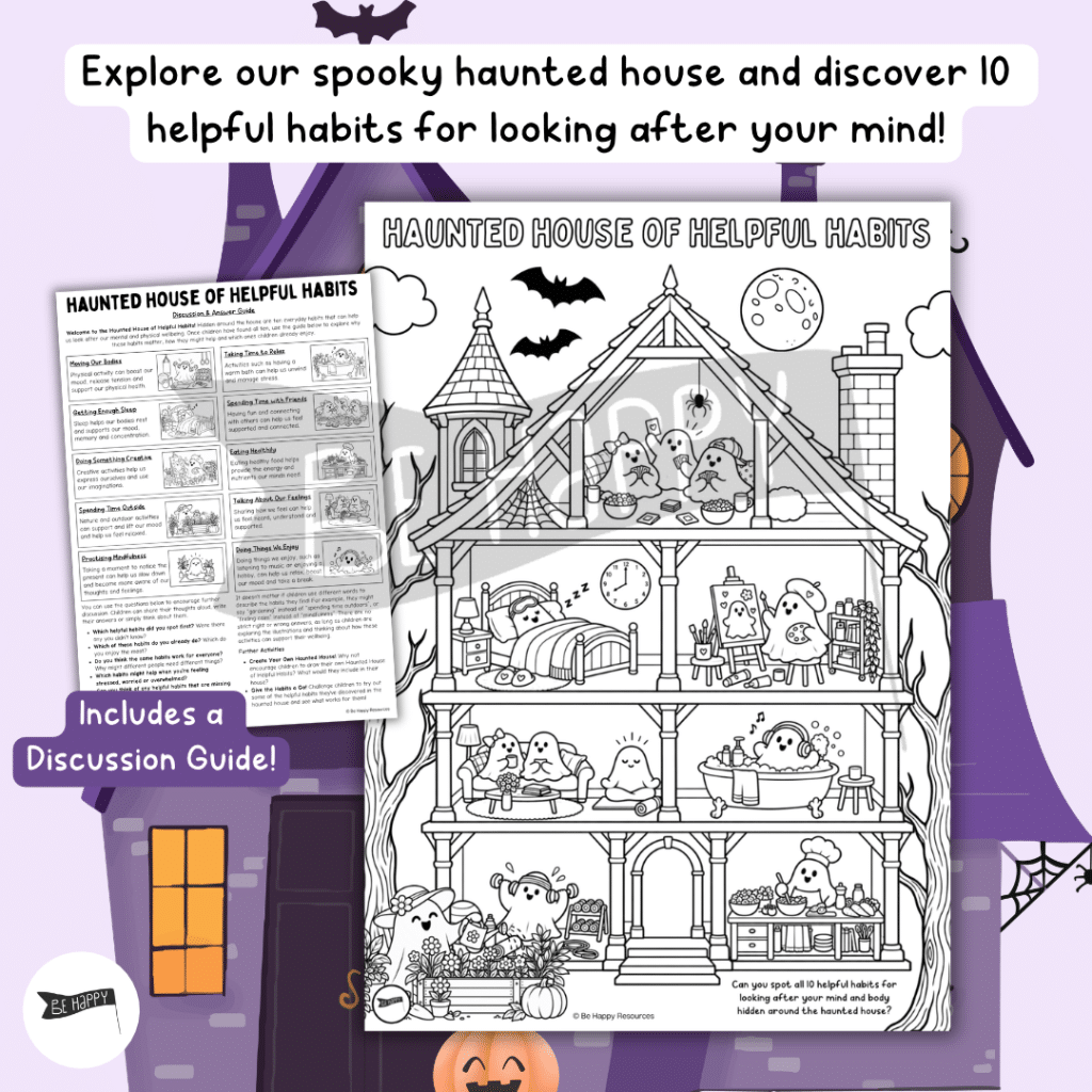 Haunted House of Helpful Habits – Halloween Wellbeing Colouring and Discussion Activity