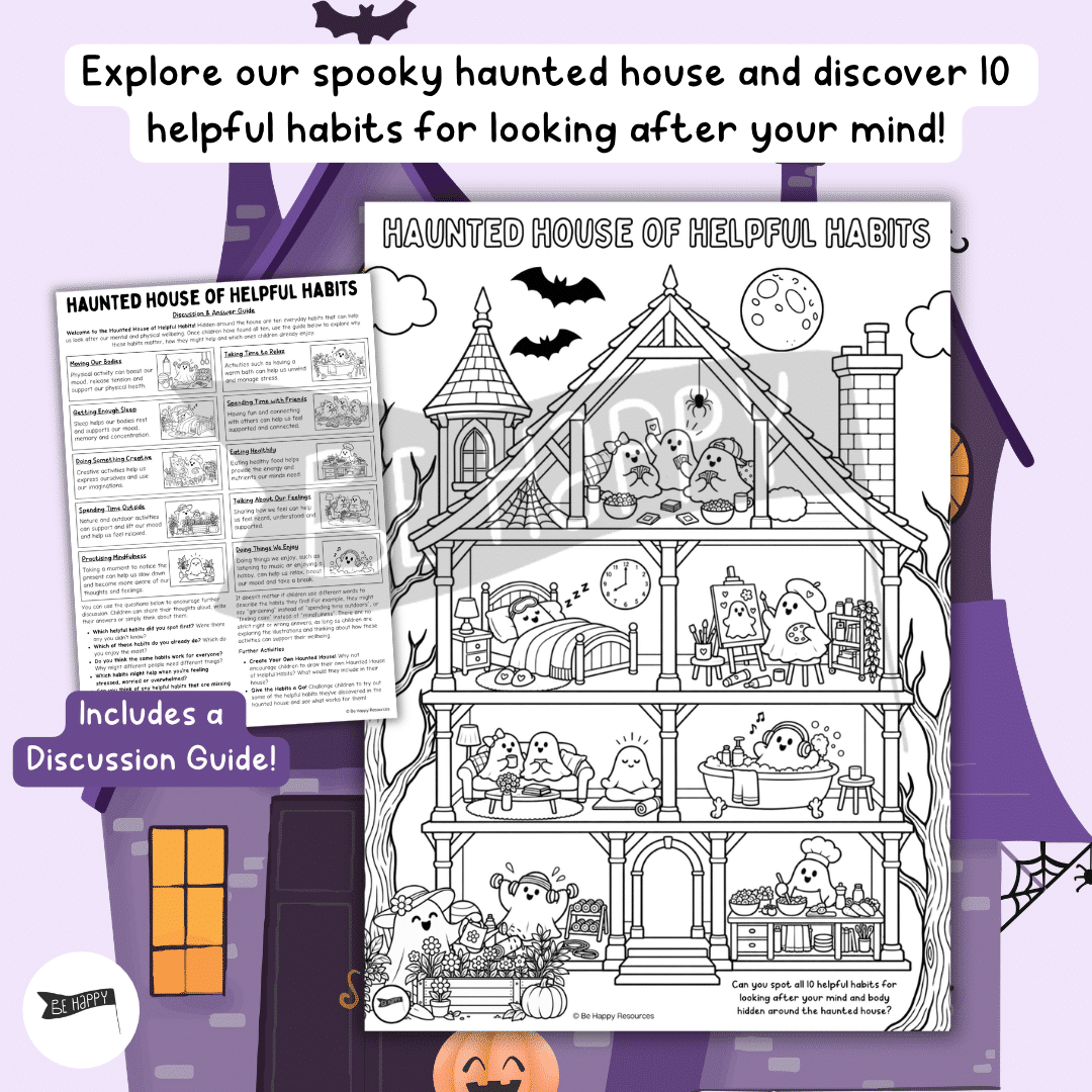 Haunted House of Helpful Habits – Halloween Wellbeing Colouring and Discussion Activity